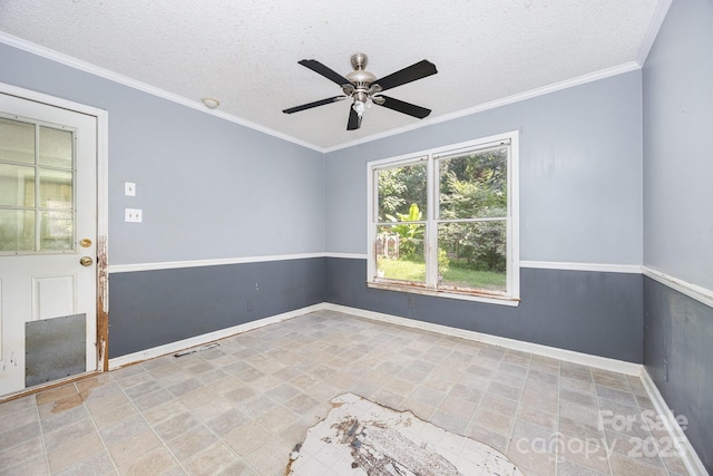 204 S Deerfield Cir, Salisbury, NC 28147 - tiled spare room with a ceiling fan, a textured ceiling, and crown molding