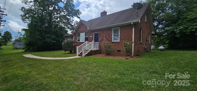 2828 Bellhaven Cir, Charlotte, NC 28214 - view of side of home with a lawn, a chimney, brick siding, and crawl space