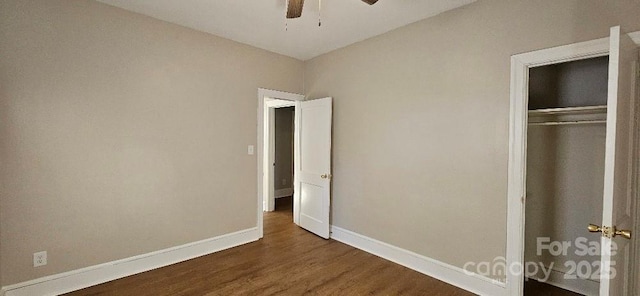 2828 Bellhaven Cir, Charlotte, NC 28214 - unfurnished bedroom with wood finished floors, a closet, and a ceiling fan