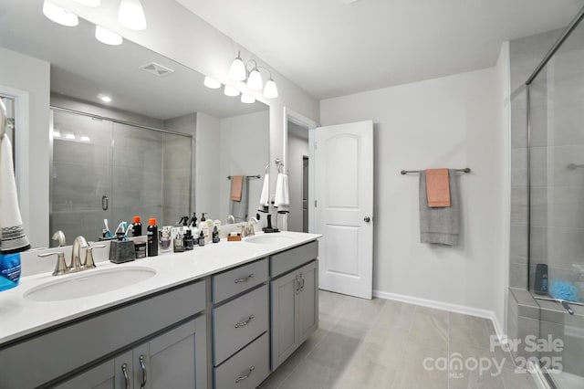 11246 Bartrams Way, Charlotte, NC 28278 - full bath with a shower stall, double vanity, and tile patterned flooring