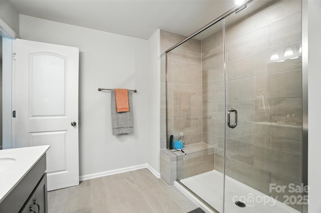 11246 Bartrams Way, Charlotte, NC 28278 - full bathroom with vanity, a stall shower, and tile patterned floors