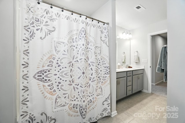 11246 Bartrams Way, Charlotte, NC 28278 - bathroom featuring vanity, tile patterned floors, and a shower with curtain