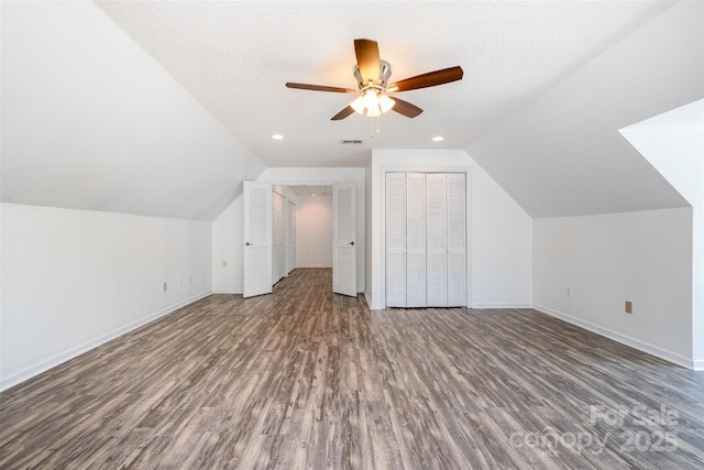 6811 Kluttz Rd, Concord, NC 28025 - additional living space featuring wood finished floors, ceiling fan, vaulted ceiling, and recessed lighting