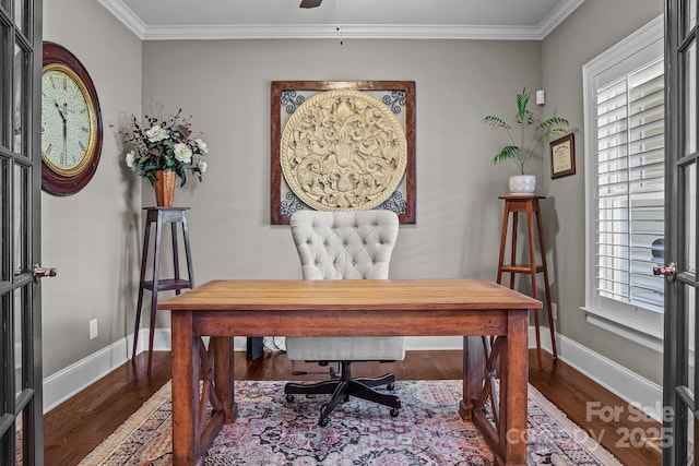 109 Trent Pines Dr, Mooresville, NC 28117 - office space with wood finished floors, ornamental molding, and ceiling fan