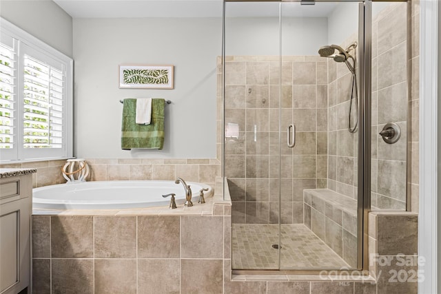 109 Trent Pines Dr, Mooresville, NC 28117 - bathroom with a garden tub, a shower stall, and vanity