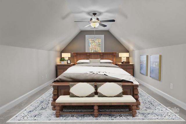 109 Trent Pines Dr, Mooresville, NC 28117 - bedroom featuring vaulted ceiling, carpet flooring, and a ceiling fan