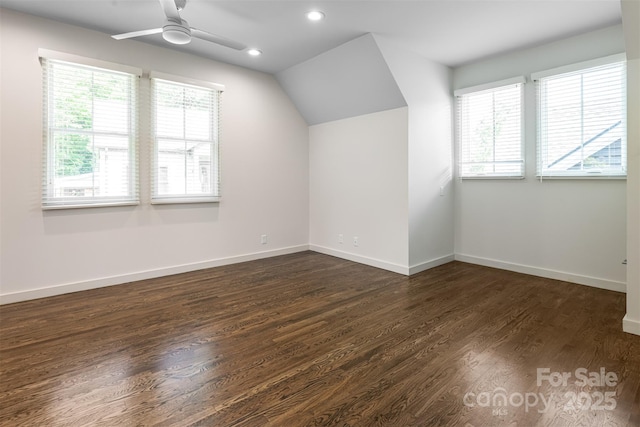 12 Fay Jones Ln, Black Mountain, NC 28711 - bonus room with plenty of natural light, dark wood-style floors, recessed lighting, lofted ceiling, and ceiling fan
