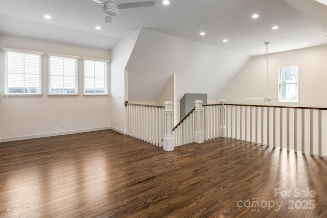 12 Fay Jones Ln, Black Mountain, NC 28711 - additional living space featuring wood finished floors, a ceiling fan, recessed lighting, and lofted ceiling