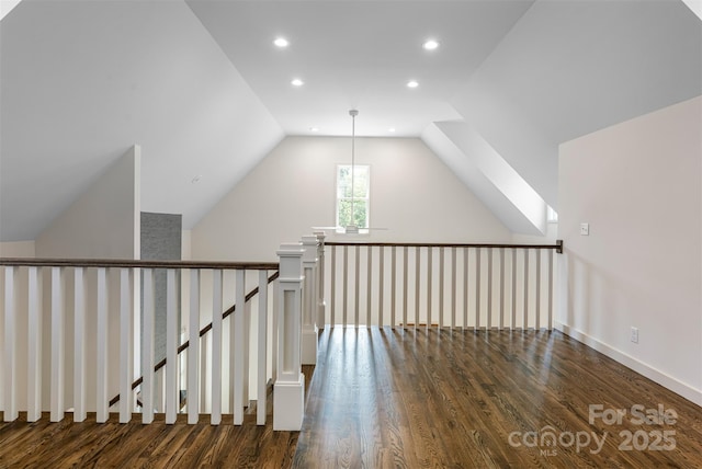 12 Fay Jones Ln, Black Mountain, NC 28711 - corridor featuring wood finished floors, an upstairs landing, recessed lighting, and lofted ceiling