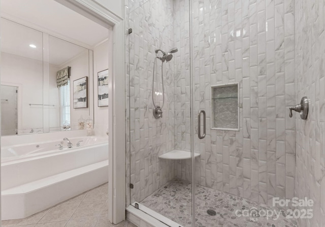 2324 Kingsmill Ter, Charlotte, NC 28270 - full bathroom featuring a stall shower, tile patterned floors, and a bath