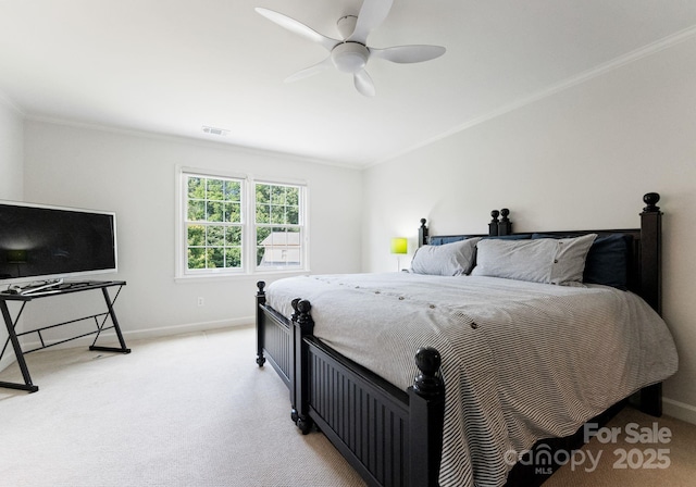 2324 Kingsmill Ter, Charlotte, NC 28270 - bedroom featuring light colored carpet, crown molding, and ceiling fan