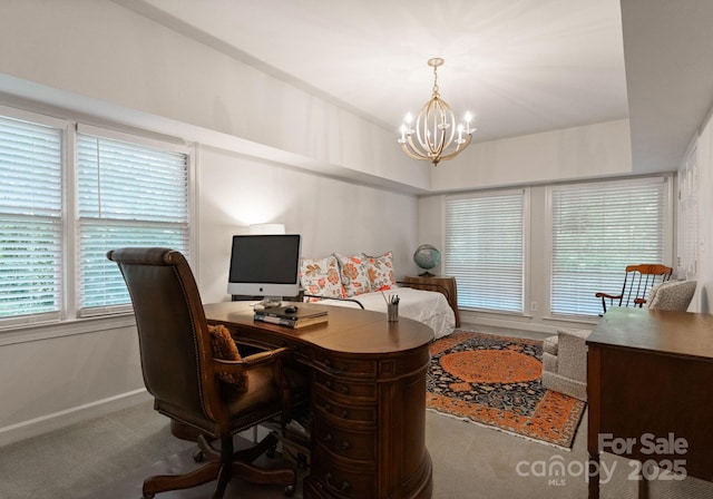 2324 Kingsmill Ter, Charlotte, NC 28270 - carpeted office with a chandelier and baseboards