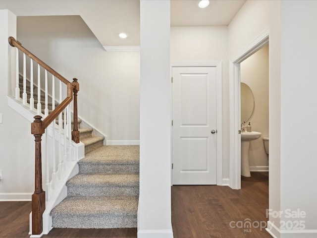 835 Windage Way, Pineville, NC 28134 - staircase featuring wood finished floors and recessed lighting