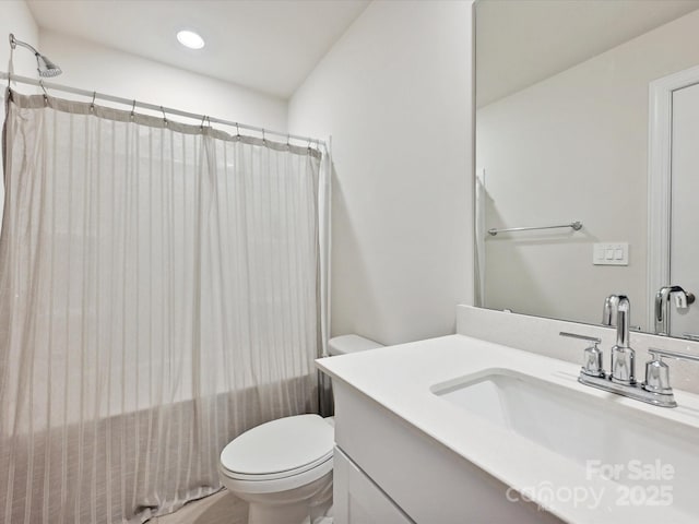 835 Windage Way, Pineville, NC 28134 - bathroom featuring vanity, shower / tub combo with curtain, and recessed lighting
