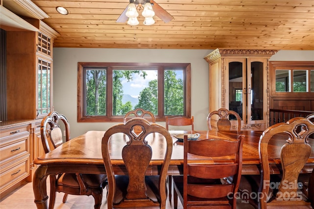 2045 Hogback Mountain Rd, Tryon, NC 28782 - dining area featuring wood ceiling, ceiling fan, and light wood-style floors