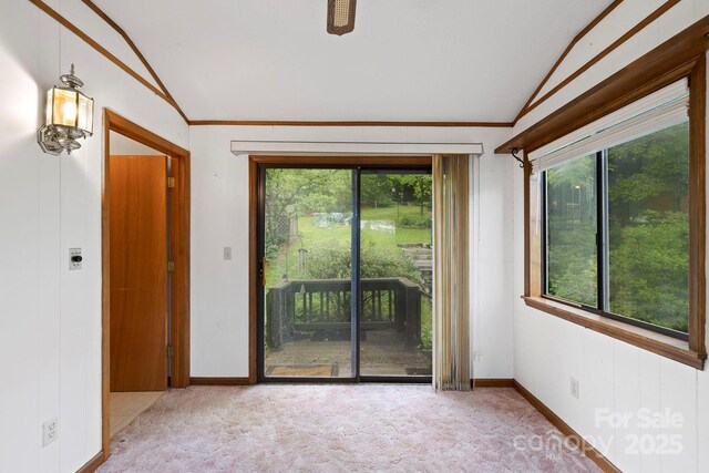 108 Deer Run Rd, Mills River, NC 28759 - carpeted spare room with lofted ceiling, ornamental molding, and a ceiling fan