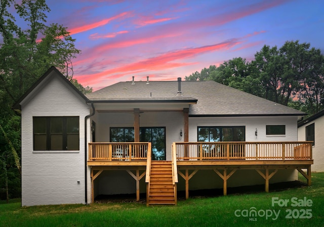 1622 Burtonwood Cir, Charlotte, NC 28212 - rear view of house featuring a deck, stairs, a yard, and a shingled roof