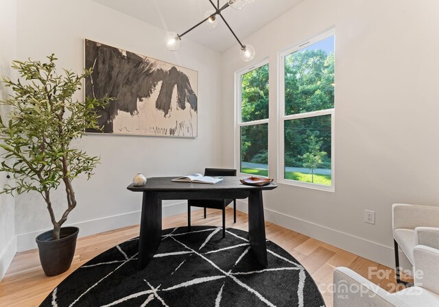 1622 Burtonwood Cir, Charlotte, NC 28212 - office featuring plenty of natural light, a chandelier, and wood finished floors