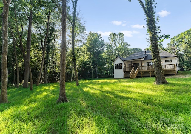 1622 Burtonwood Cir, Charlotte, NC 28212 - view of green lawn featuring a deck and stairs