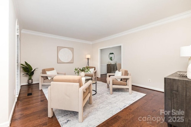205 Rosedale Ln, Matthews, NC 28105 - living room featuring crown molding and dark wood-type flooring