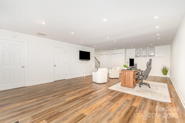 205 Rosedale Ln, Matthews, NC 28105 - office area with light wood-style flooring and recessed lighting