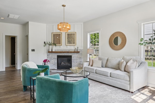 1986 Trace Creek Dr, Waxhaw, NC 28173 - living room featuring plenty of natural light, wood finished floors, and a fireplace
