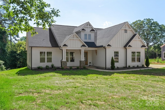 8680 Sherrills Ford Rd, Sherrills Ford, NC 28673 - view of front of property featuring board and batten siding, a front yard, a porch, and a shingled roof