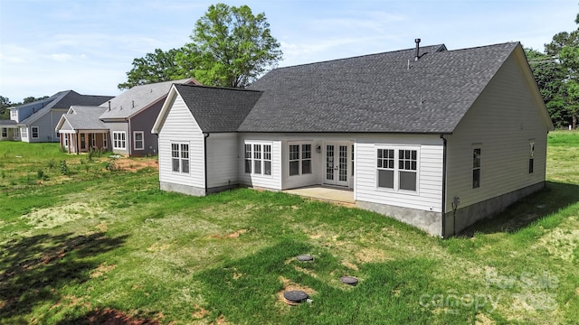 8680 Sherrills Ford Rd, Sherrills Ford, NC 28673 - rear view of property featuring french doors, a yard, and a shingled roof