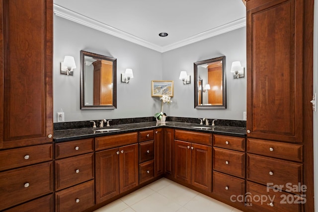 104 Overlook Dr, Flat Rock, NC 28731 - bathroom featuring double vanity, crown molding, and tile patterned floors