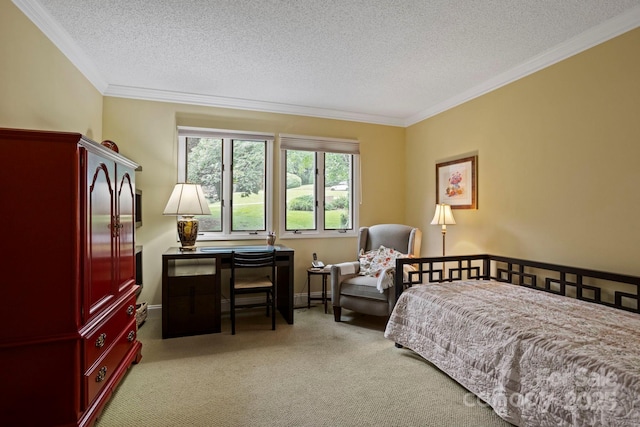 104 Overlook Dr, Flat Rock, NC 28731 - bedroom featuring light colored carpet, crown molding, a textured ceiling, and an office area