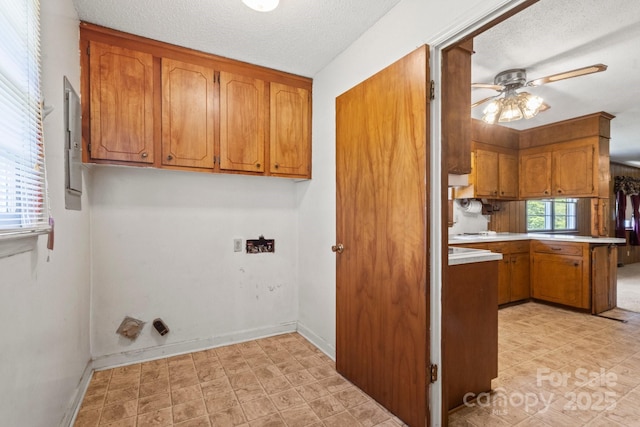 128 Howie St, Mount Holly, NC 28120 - washroom featuring a ceiling fan, a textured ceiling, and electric panel