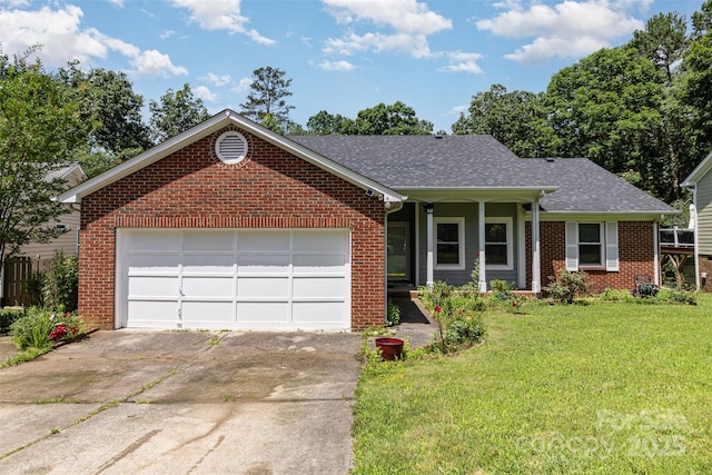 9520 Marshbrooke Rd, Matthews, NC 28105 - single story home with brick siding, driveway, a garage, and a front lawn