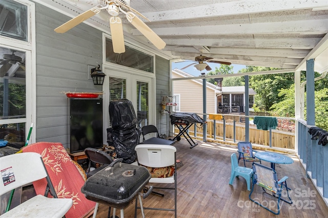 9520 Marshbrooke Rd, Matthews, NC 28105 - wooden deck with a ceiling fan