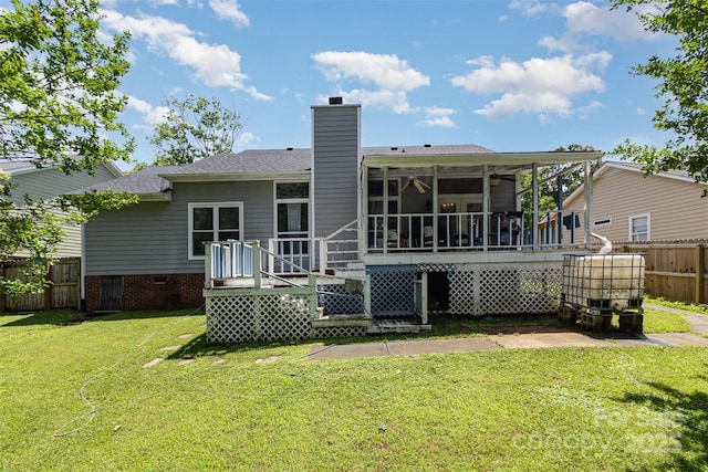 9520 Marshbrooke Rd, Matthews, NC 28105 - rear view of property with a chimney, a sunroom, crawl space, and roof with shingles