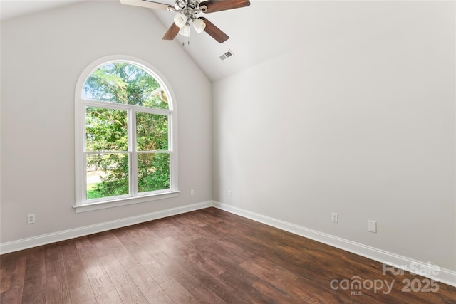 3011 Mckee Rd, Charlotte, NC 28270 - unfurnished room featuring plenty of natural light, a ceiling fan, dark wood finished floors, and high vaulted ceiling