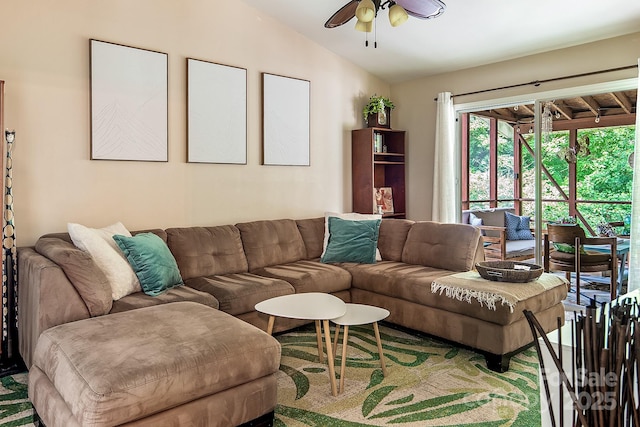 5922 Sullins Rd, Charlotte, NC 28214 - living area with vaulted ceiling and ceiling fan