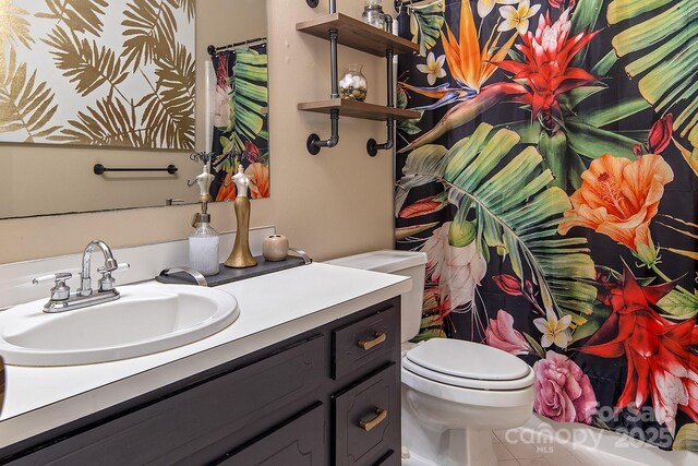 5922 Sullins Rd, Charlotte, NC 28214 - bathroom with vanity, tile patterned floors, and curtained shower