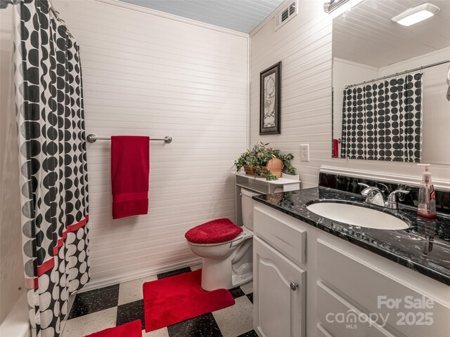 129 Melrose Lake Rd, Saluda, NC 28773 - bathroom featuring vanity, tile patterned floors, and a shower with shower curtain
