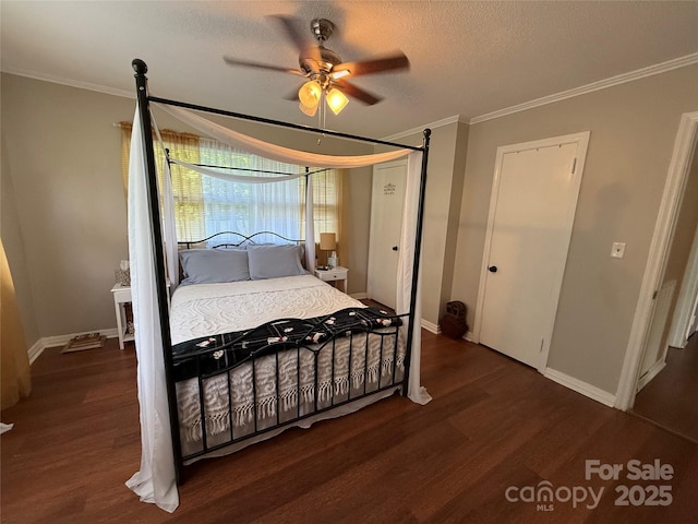 708 E St Unit 8, 9, Albemarle, NC 28001 - bedroom with ornamental molding, wood finished floors, a textured ceiling, and ceiling fan