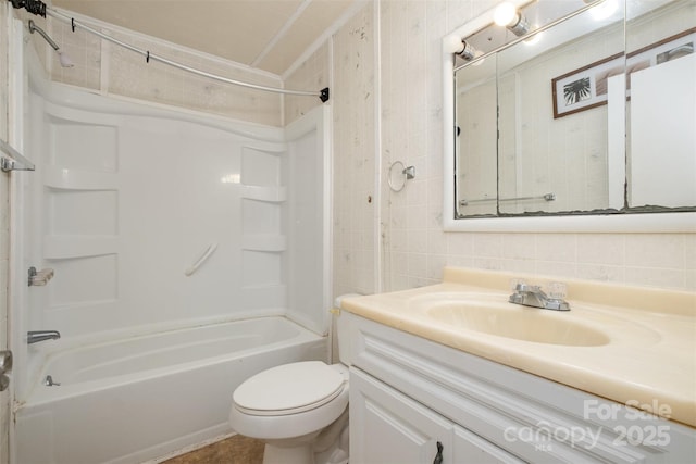 1043 Sid Davis Rd, Chester, SC 29706 - full bath featuring vanity, shower / bath combination, tile walls, and backsplash
