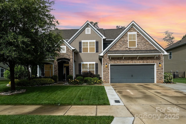 183 Canoe Pole Ln, Mooresville, NC 28117 - view of front of property featuring stone siding, driveway, and a yard
