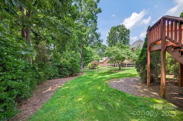 803 Woodmoore Ln, Kannapolis, NC 28081 - view of yard with a wooden deck and stairway