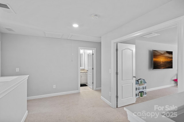 1335 Bryson Gap Dr, Fort Mill, SC 29715 - hallway with attic access, light carpet, and recessed lighting