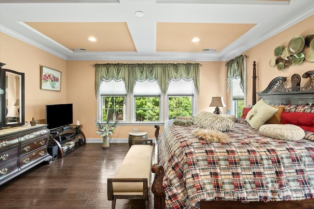16402 Doves Canyon Ln, Charlotte, NC 28278 - bedroom with multiple windows, dark wood-type flooring, ornamental molding, and recessed lighting