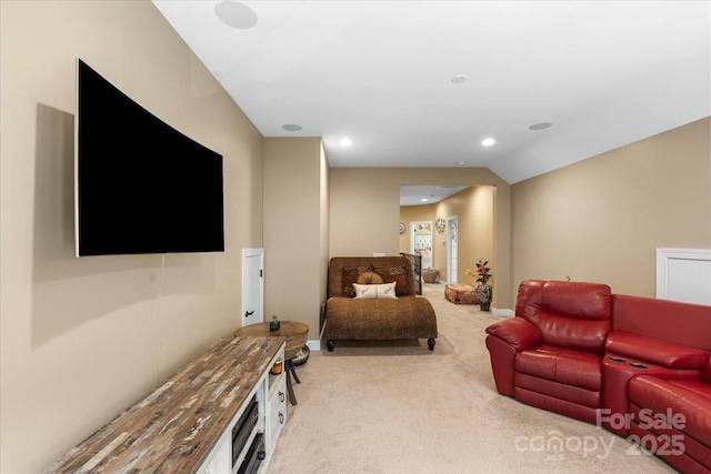 16402 Doves Canyon Ln, Charlotte, NC 28278 - living area featuring carpet flooring and lofted ceiling