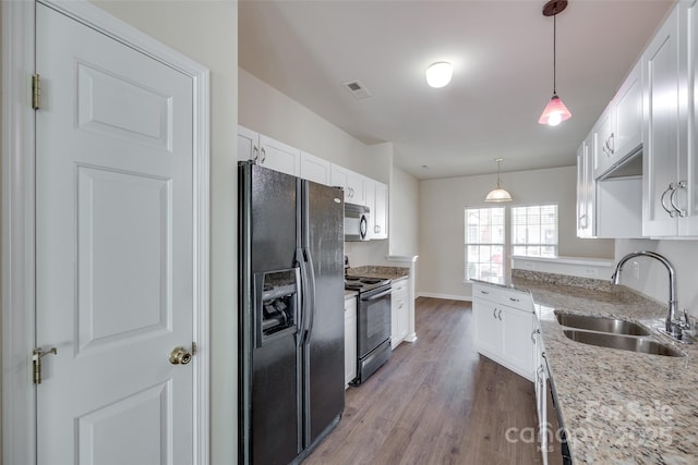 764 Atherton Way, Rock Hill, SC 29730 - kitchen with black appliances, white cabinets, dark wood finished floors, and light stone counters
