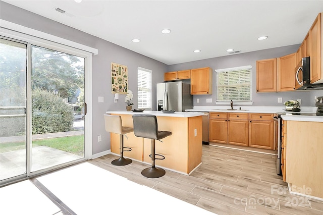 5980 Cougar Ln, Charlotte, NC 28269 - kitchen featuring stainless steel appliances, healthy amount of natural light, light countertops, light wood-type flooring, and recessed lighting