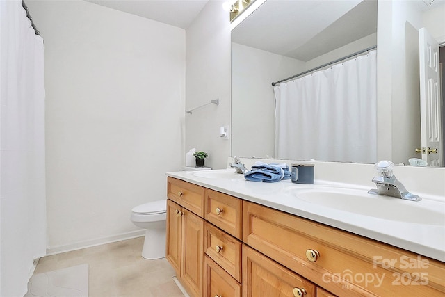 5980 Cougar Ln, Charlotte, NC 28269 - bathroom featuring double vanity, tile patterned floors, and a shower with curtain