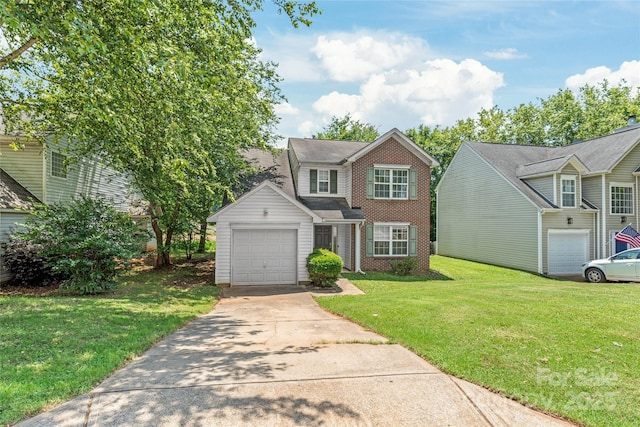 1276 Winding Path Rd, Clover, SC 29710 - traditional-style home with brick siding, driveway, a front yard, and an attached garage