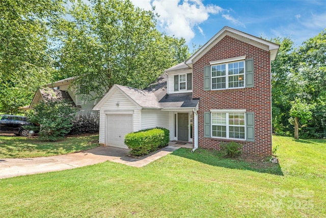 1276 Winding Path Rd, Clover, SC 29710 - traditional-style house featuring a garage, driveway, brick siding, and a front lawn